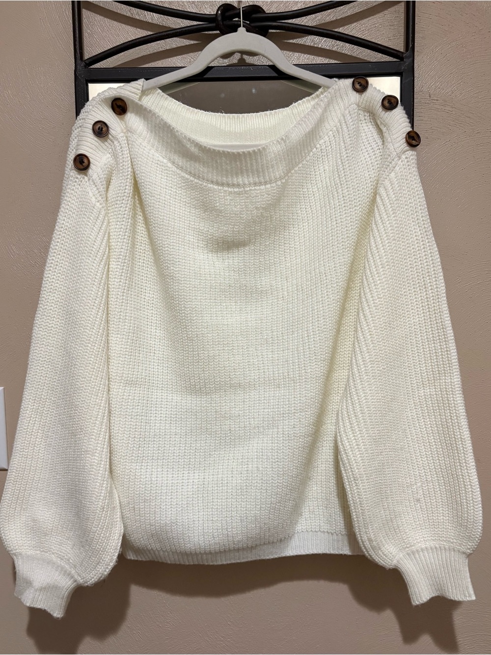eesome Cream Button-Shoulder Balloon Sleeve Sweater Size M/L